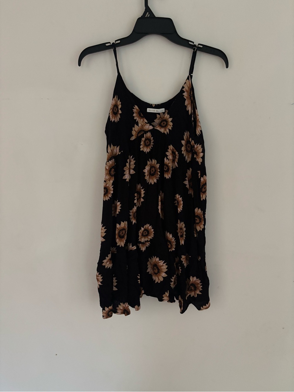 Bécool Black Sunflower Floral Swing Mini Dress L